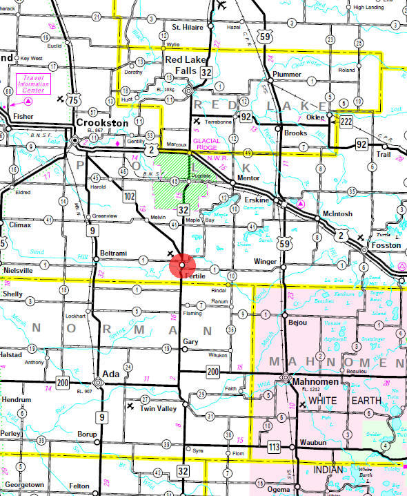 Minnesota State Highway Map of the Fertile Minnesota area