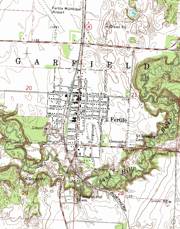 Topographic map of the Fertile Minnesota area