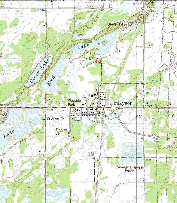 Topographic map of the Finlayson Minnesota area