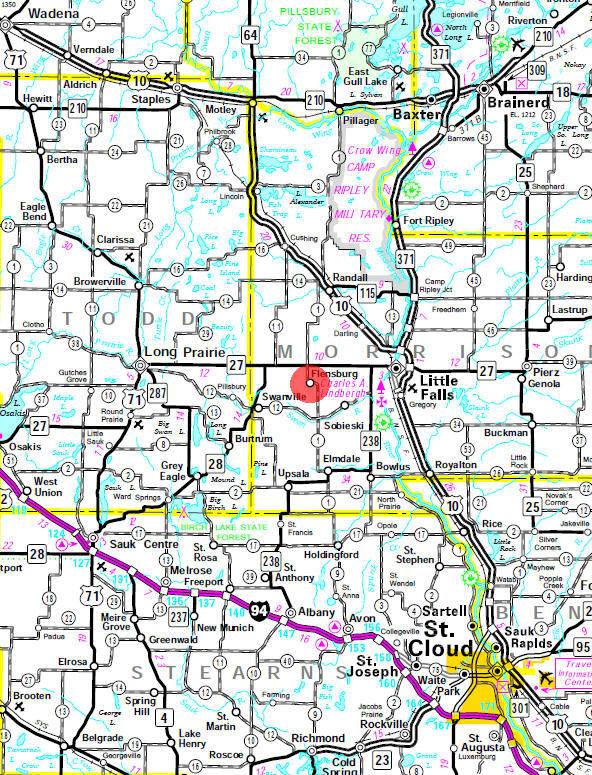 Minnesota State Highway Map of the Flensburg Minnesota area