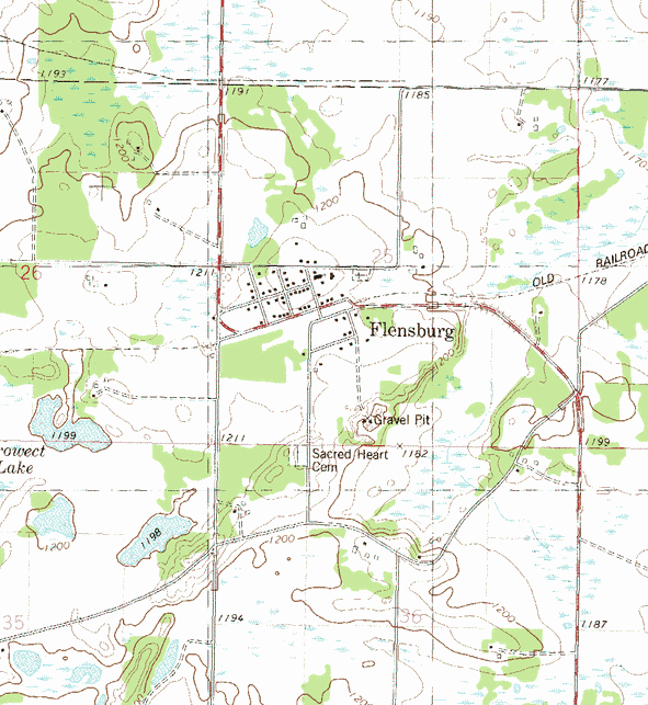 Topographic map of the Flensburg Minnesota area