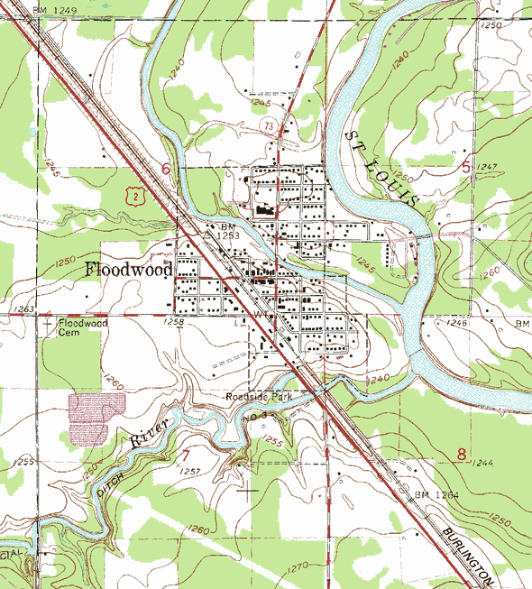 Topographic map of the Floodwood Minnesota area