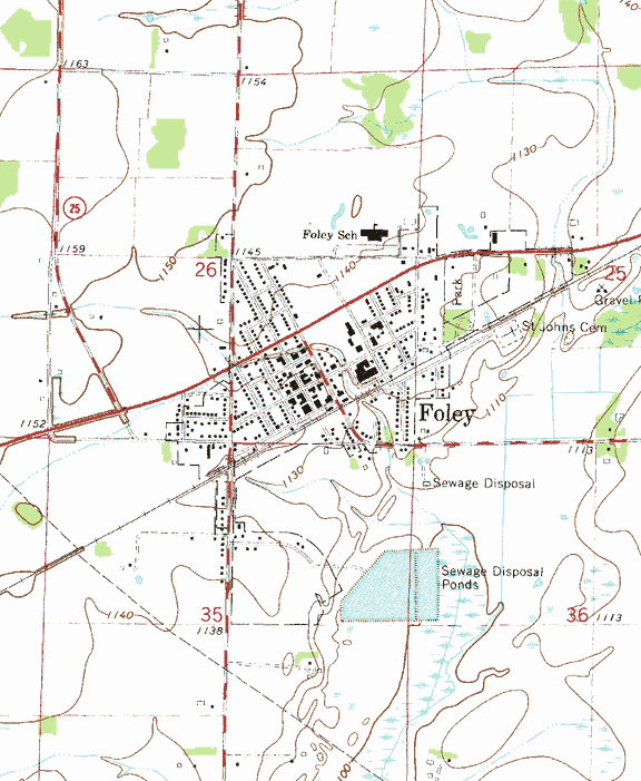 Topographic map of the Foley Minnesota area