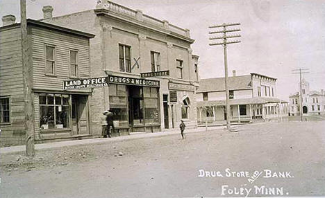 Drug Store and Bank, Foley Minnesota, 1912