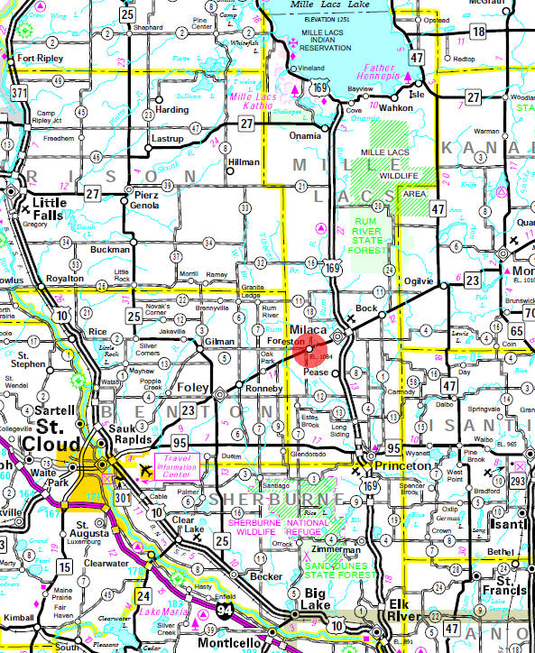 Minnesota State Highway Map of the Foreston Minnesota area