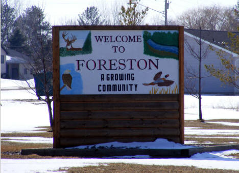Welcome sign, Foreston Minnesota, 2009