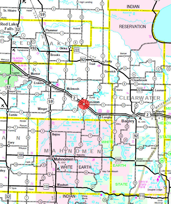 Minnesota State Highway Map of the Fosston Minnesota area