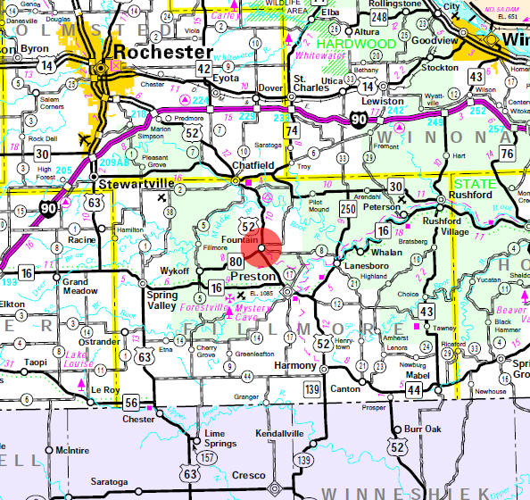 Minnesota State Highway Map of the Fountain Minnesota area