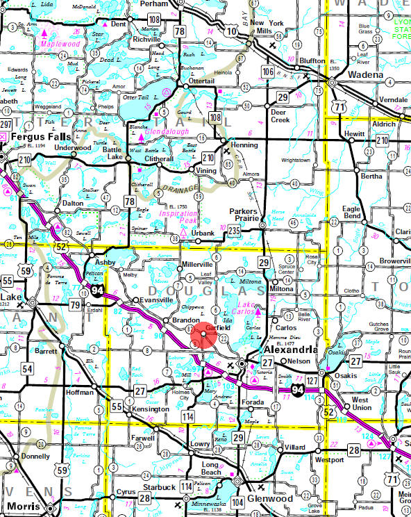 Minnesota State Highway Map of the Garfield Minnesota area