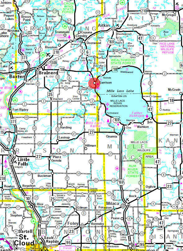 Minnesota State Highway Map of the Garrison Minnesota area