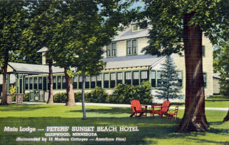 Main Lodge at Peters Sunset Beach Hotel, Glenwood Minnesota, 1942
