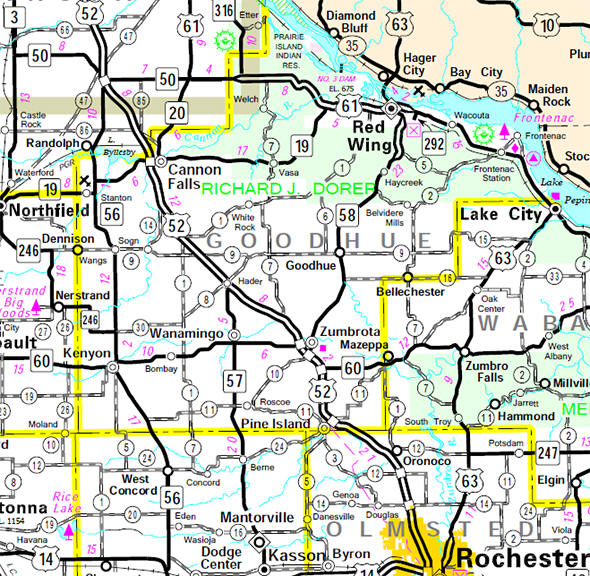 Minnesota State Highway Map of the Goodhue County Minnesota area