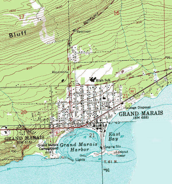 Topographic map of the Grand Marais Minnesota area
