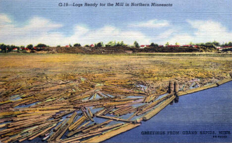 Logs ready for the mill at Grand Rapids Minnesota, 1946