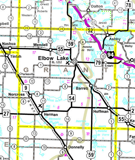 Minnesota State Highway Map of the Grant County Minnesota area