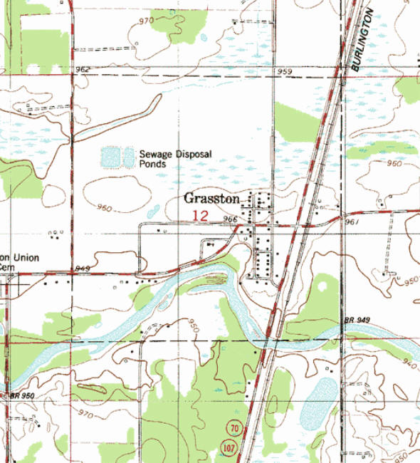 Topographic map of the Grasston Minnesota area