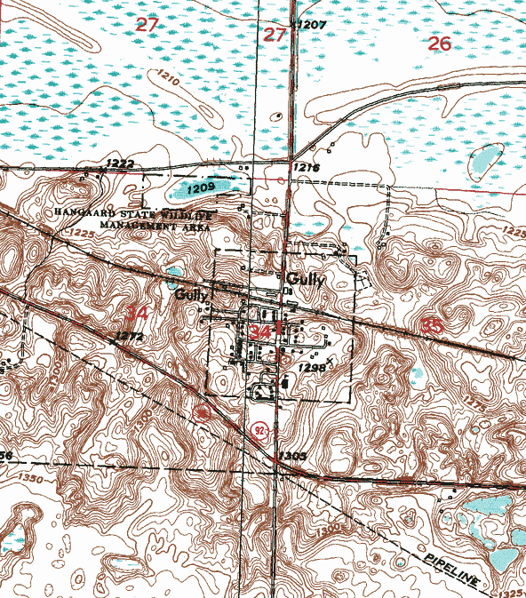 Topographic map of the Gully Minnesota area