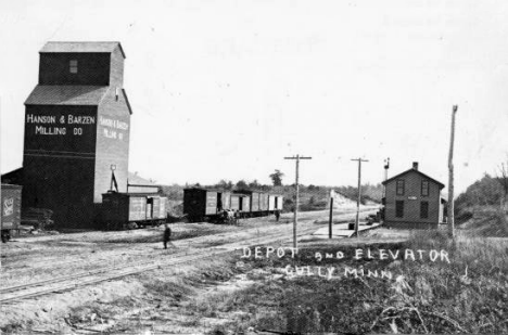 Depot and Elevator, Gully Minnesota, 1910's
