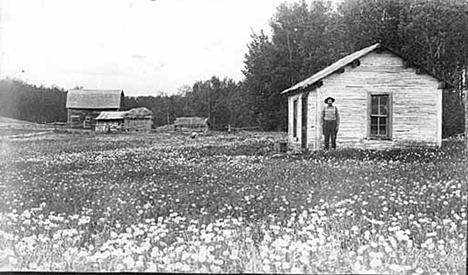 Jacob Halvorson on his homestead near Gully, Polk County, 1916