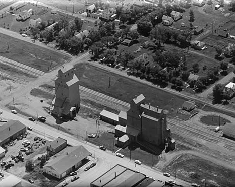Aerial view of elevator and surrounding area, Hallock Minnesota, 1963