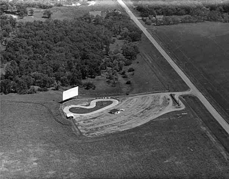 Aerial view of an outdoor movie theater, Hallock Minnesota, 1963
