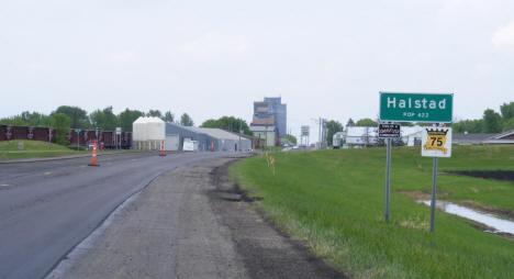Population sign and view entering Halstad Minnesota, 2008