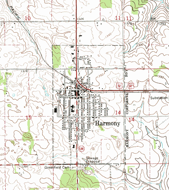 Topographic map of the Harmony Minnesota area