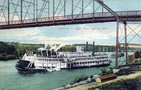 Bridge and Steamboat, Hastings Minnesota, 1913