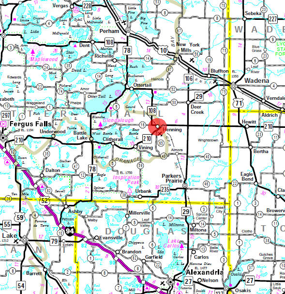 Minnesota State Highway Map of the Henning Minnesota area