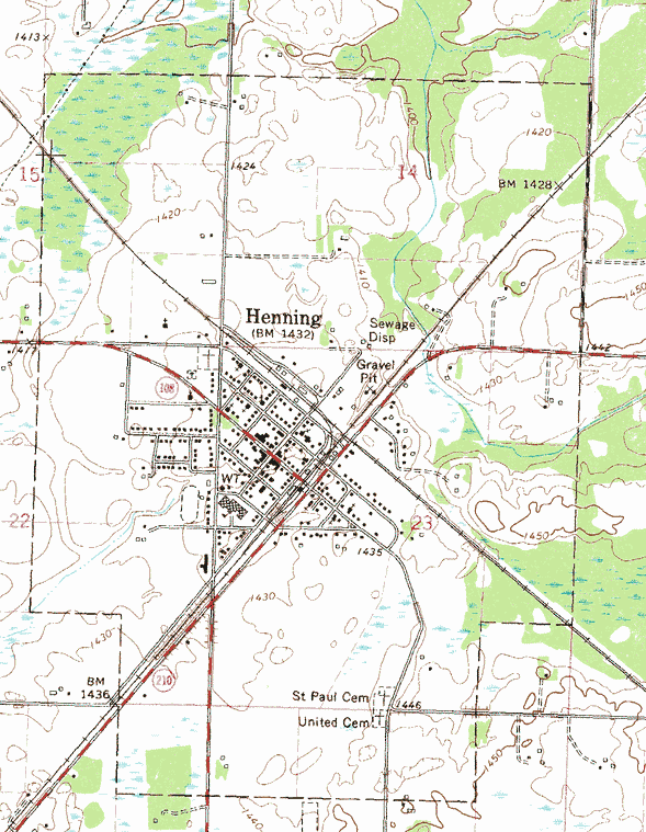 Topographic map of the Henning Minnesota area