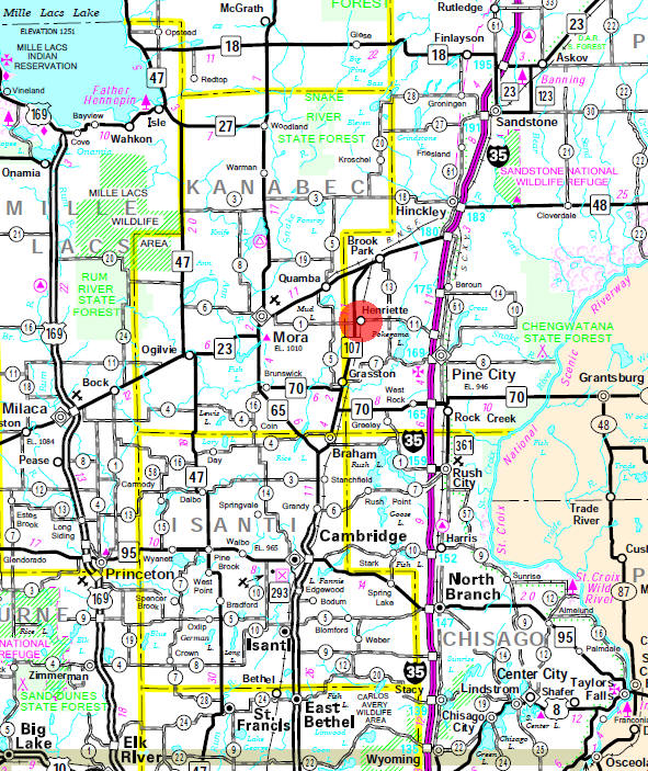 Minnesota State Highway Map of the Henriette Minnesota area