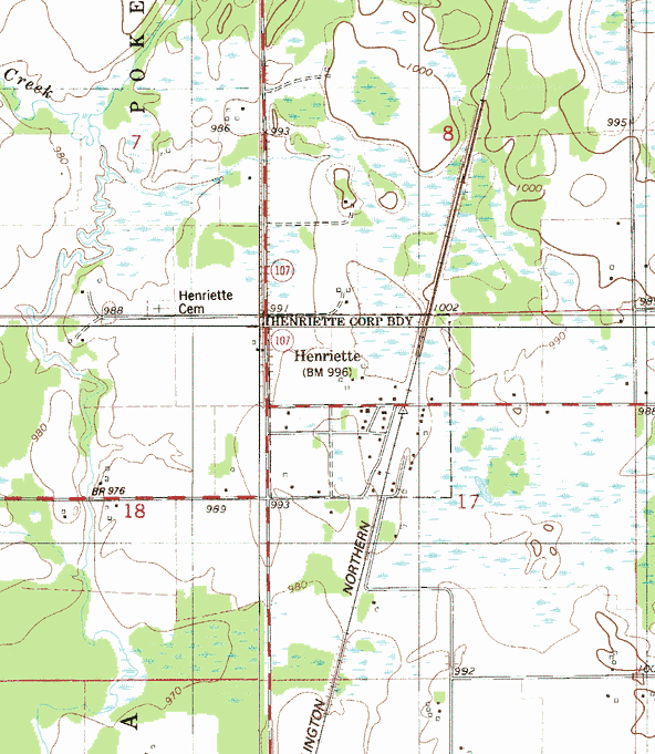Topographic map of the Henriette Minnesota area
