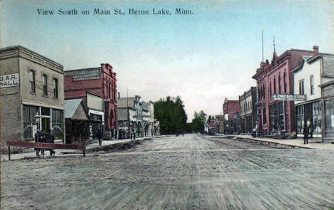 View south on Main Street, Heron Lake Minnesota, 1909