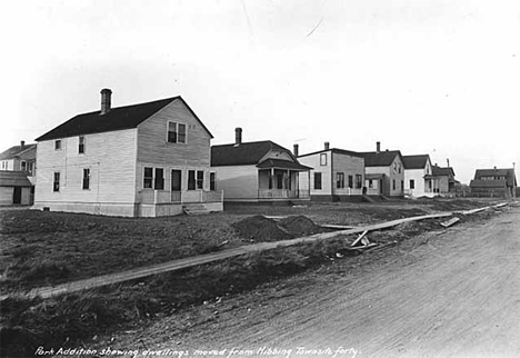 Park Addition showing dwellings moved from Hibbing townsite Forty, 1920