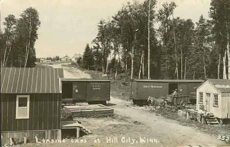 Loading Cars at Hill City Minnesota, 1910