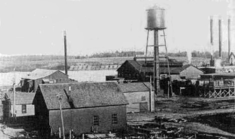 A view from the Woodenware Factory in Hill City Minnesota, looking south with the Sander Olson Sawmill on the right, 1928 