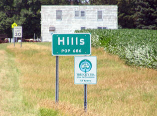 Hills Minnesota population sign
