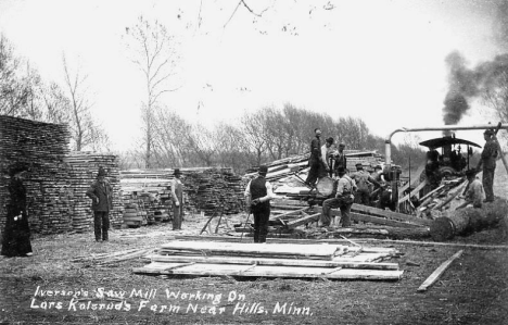 Iverson's Saw Mill working on Lars Kolsrud's Farm near Hills Minnesota, 1910's?