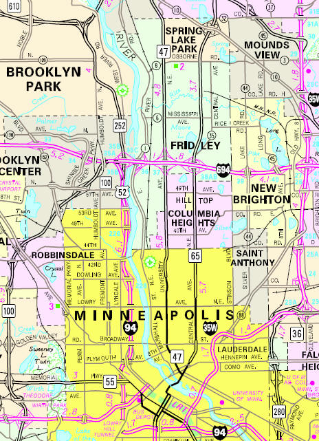 Minnesota State Highway Map of the Hilltop Minnesota area