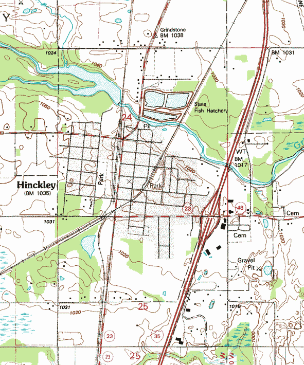 Topographic map of the Hinckley Minnesota area