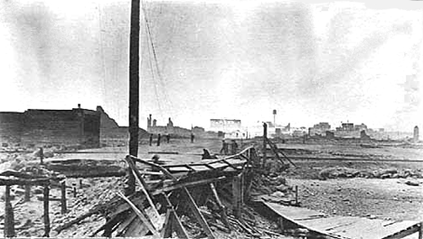 View of Hinckley main street the morning after the fire, 1894