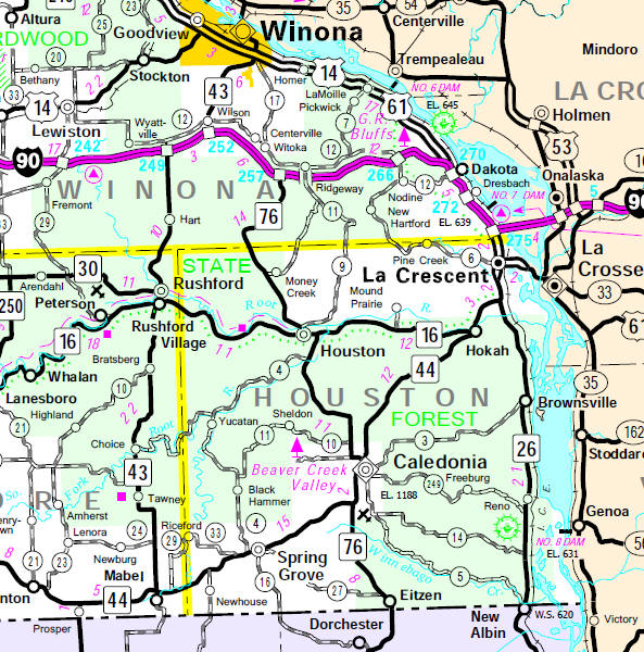 Minnesota State Highway Map of the Houston County Minnesota area