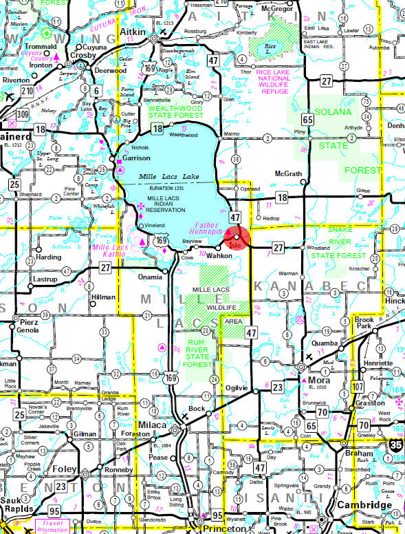 Minnesota State Highway Map of the Isle Minnesota area