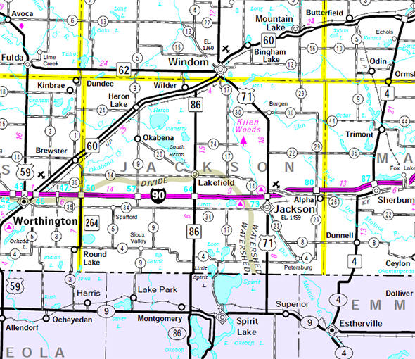 Minnesota State Highway Map of the Jackson County Minnesota area