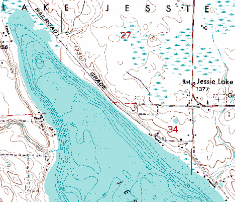 Topographic map of the Jessie Lake Minnesota area