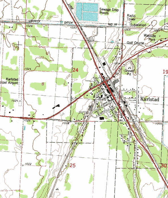 Topographic map of the Karlstad Minnesota area