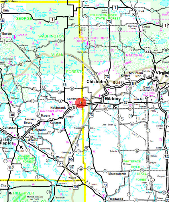 Minnesota State Highway Map of the Keewatin Minnesota area