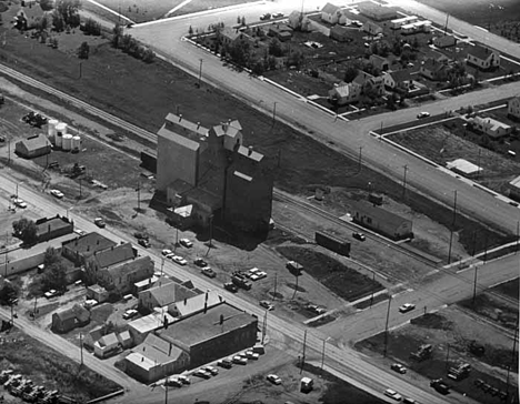 Aerial view of elevator and surrounding area, Kennedy Minnesota, 1963