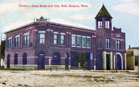 Farmers State Bank and City Hall, Kenyon Minnesota, 1910