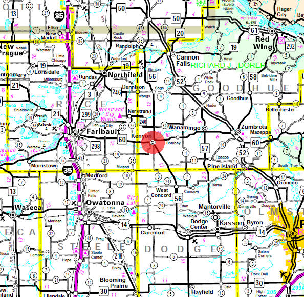 Minnesota State Highway Map of the Kenyon Minnesota area